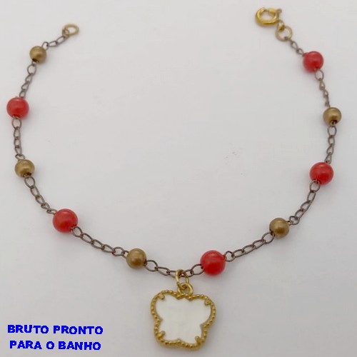 PULSEIRA NO BRUTO PRONTO PARA O BANHO(CX167)TODA EM CONTAS DE LATÃO E BOLINHAS DE RESINA COM MUMA BORBOLETA (TAMANHO 18CM) PESO 1,8GR - BRU24922