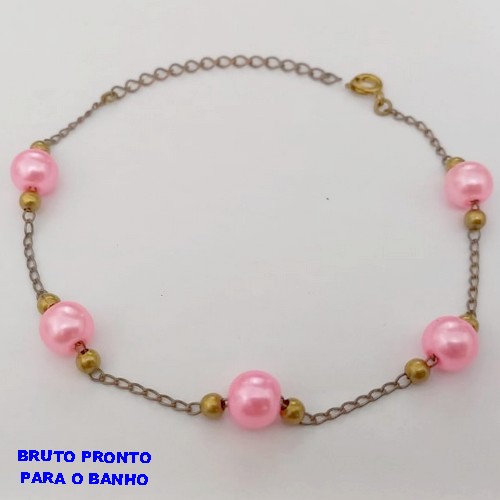 PULSEIRA NO BRUTO PRONTO PARA O BANHO(CX167)PULSEIRA COM PEROLAS DE 8MM ROSA CASTROADA ( (TAMANHO 18CM+RXTENSOR)PESO 3.1GR - BRU24936