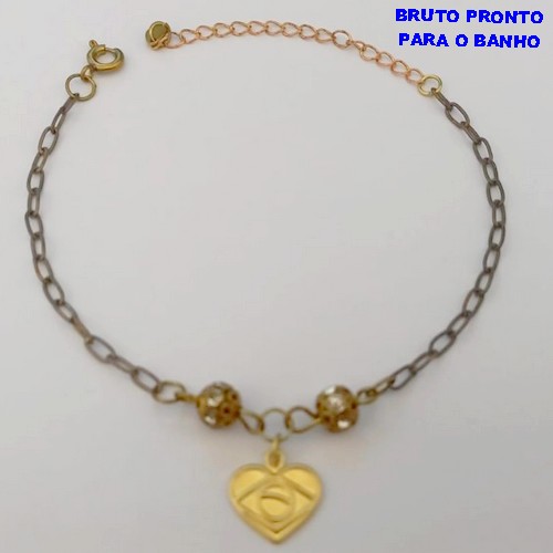 PULSEIRA NO BRUTO PRONTO PARA O BANHO(CX167)PULSEIRA BOLAS E CRISTAL E BANDEIRA DO " BRASIL " ( (TAMANHO 18CM+ EXTENSOR)PESO 2.5GR - BRU24940