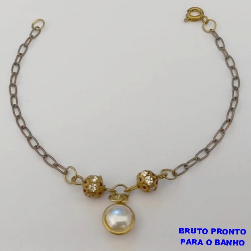 PULSEIRA NO BRUTO PRONTO PARA O BANHO(CX167)PULSEIRA BOLAS E CRISTAL E PEROLA( (TAMANHO 18CM)PESO 2.0GR - BRU24941