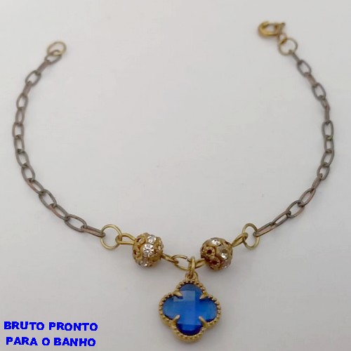 PULSEIRA NO BRUTO PRONTO PARA O BANHO(CX167)PULSEIRA BOLA DE CRISTAL E TREVO DE VIDRO 10MM( (TAMANHO 18CM)PESO 2.3GR - BRU24942