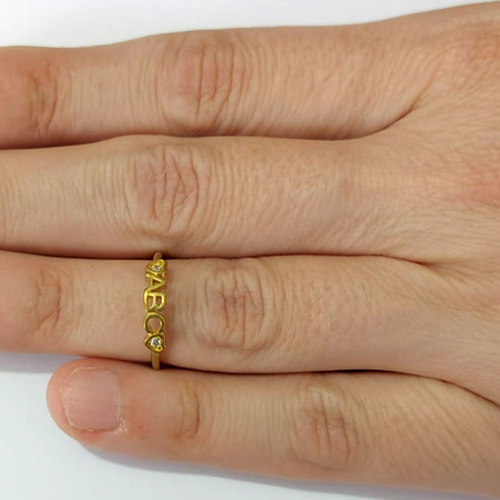 ANEL (FALANGE) NO BRUTO PRONTO PARA O BANHO - ABC COM CORAÇÃO COM MICROS ZIRCÔNIAS - PESO MÉDIO: 1,1GR - ANEL000534