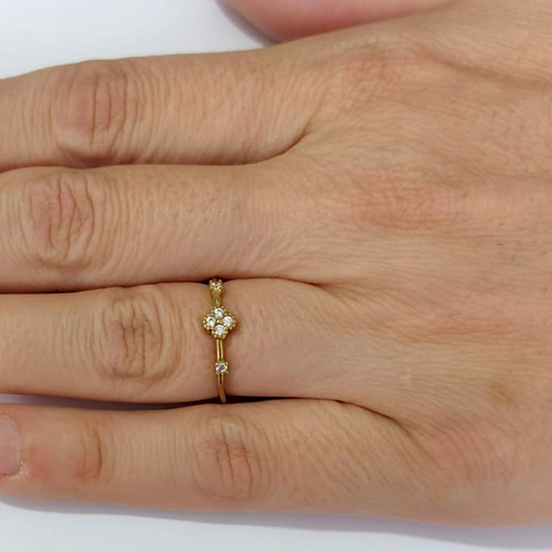 ANEL NO BRUTO PRONTO PARA O BANHO (AX002462W)- ANEL COM TREVO COM MICRO ZIRCÔNIAS - PESO MÉDIO: 1,0GR - ANEL000544