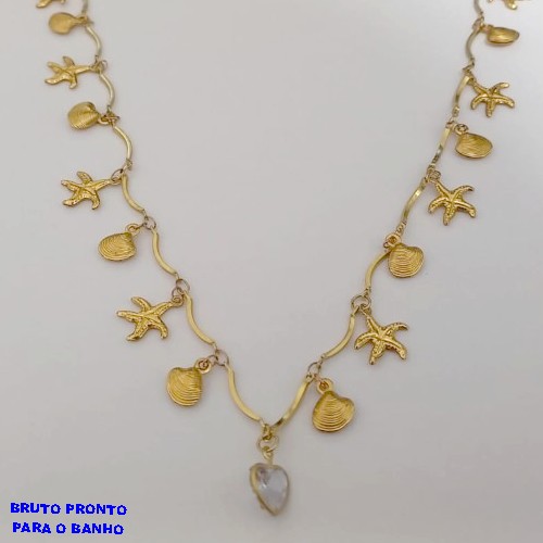 SHOCKER NO BRUTO PRONTO PARA O BANHO SHOCKER COM CONCHAS E ESTRELA DO MAR e um coração em zirconia (TAMANHO 40CM+EXTENSOR) PESO 7.5GR BRU24948