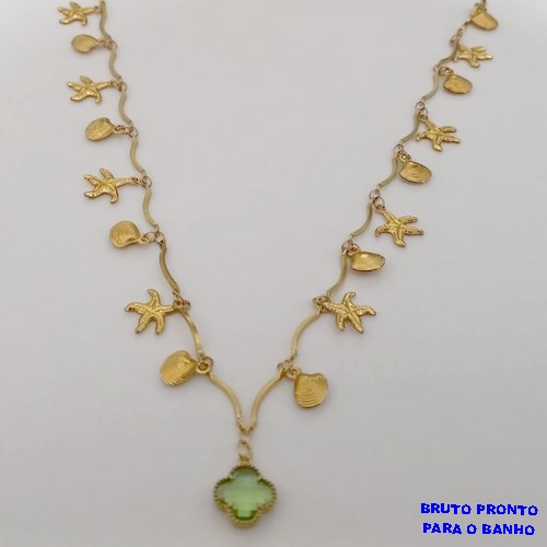 SHOCKER NO BRUTO PRONTO PARA O BANHO SHOCKER COM CONCHAS E ESTRELA DO MAR E UM TREVO DE VIDRO 10MM (TAMANHO 40CM+EXTENSOR) PESO 7.9GR BRU24949