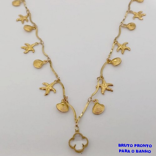 SHOCKER NO BRUTO PRONTO PARA O BANHO SHOCKER COM CONCHAS E ESTRELA DO MAR E UM TREVO DE VIDRO 10MM (TAMANHO 40CM+EXTENSOR) PESO 7.9GR BRU24955
