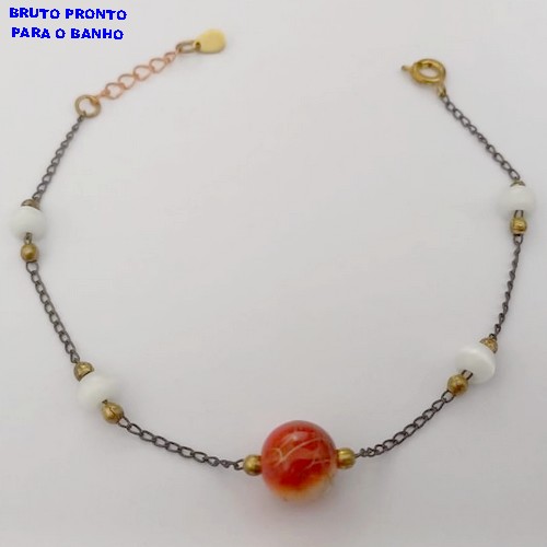 PULSEIRA NO BRUTO PRONTO PARA O BANHO(CX167 PULSEIRA SIMPLES COM CONTAS EM PORCELANA E BOLA DE RESINA (TAMANHO 18CM)PESO 2.2GR - BRU24965