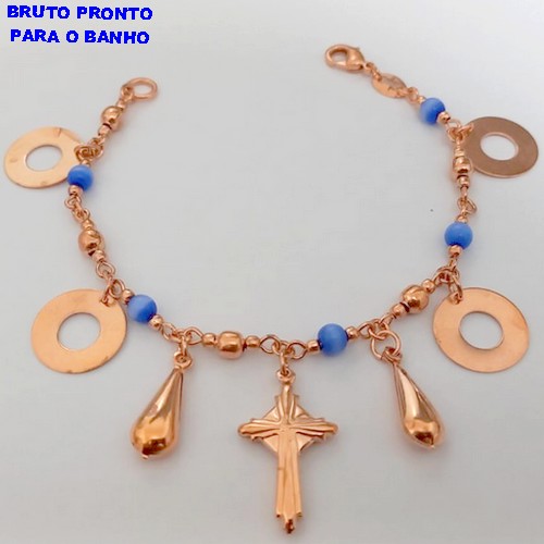 PULSEIRA NO BRUTO PRONTO PARA O BANHO(CX167 PULSEIRA SIMPLES COM CONTAS EM PORCELANA DE4MM E PINDURICALHO(TAMANHO 18CM)PESO 9.3GR - BRU24966