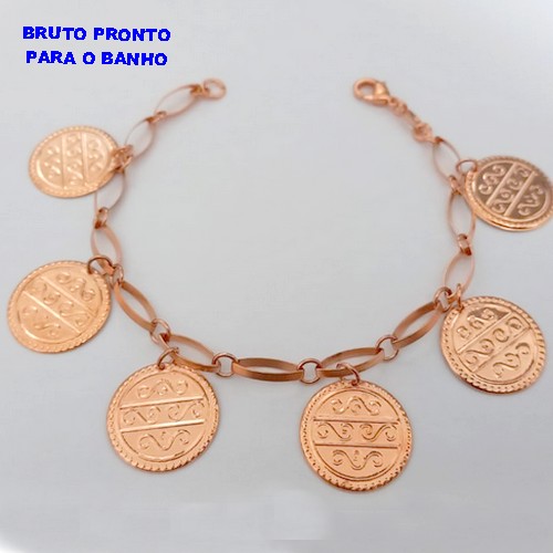 PULSEIRA NO BRUTO PRONTO PARA O BANHO(CX167 PULSEIRA SIMPLES COM VARIOS PINDURICALHO(TAMANHO 18CM)PESO 7.5GR - BRU24968