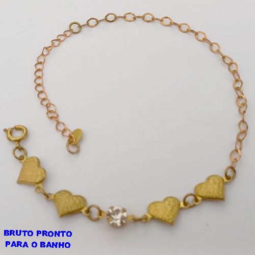 PULSEIRA NO BRUTO PRONTO PARA O BANHO(CX167 PULSEIRA SIMPLES CORÇÃO E UM CRISTAL - 18CM)PESO 1.9GR - BRU24973