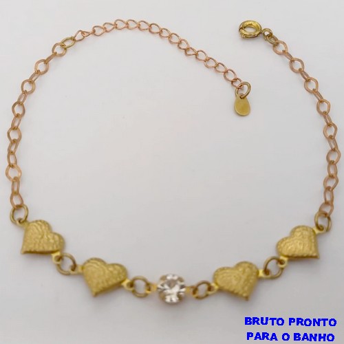 PULSEIRA NO BRUTO PRONTO PARA O BANHO(CX167 PULSEIRA SIMPLES CORÇÃO E UM CRISTAL - 18CM)PESO 1.9GR - BRU24974