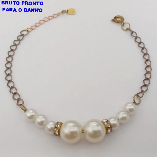 PULSEIRA NO BRUTO PRONTO PARA O BANHO(CX168) PULSEIRA COM PEROLAS E CRISTAL - PESO 2.8GR - BRU24981