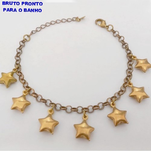PULSEIRA NO BRUTO PRONTO PARA O BANHO(CX168) PULSEIRA COM ESTRELAS DUPLAS E CORRENTE ELLO PORTUGUES - PESO 7.5GR - BRU24982
