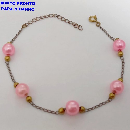 PULSEIRA NO BRUTO PRONTO PARA O BANHO(CX168) PULSEIRA COM PEROLAS ROSA - PESO 2.9GR - BRU24983