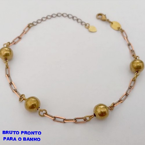 PULSEIRA NO BRUTO PRONTO PARA O BANHO(CX168) PULSEIRA COM BOLAS DE 8MM E CORRENTE CARTIER FECHO LAGOSTA(18CM+ EXTENSOR - PESO 3.9GR - BRU24985