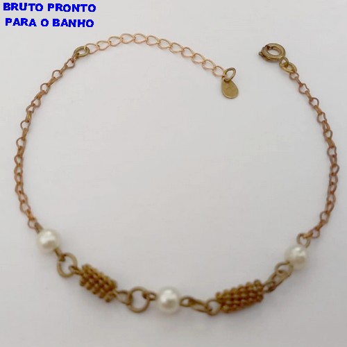 PULSEIRA NO BRUTO PRONTO PARA O BANHO(CX168) PULSEIRA COM PEROLAS DE 4MM(18CM+ EXTENSOR - PESO 2.4GR - BRU24986