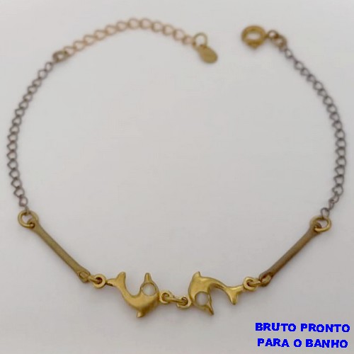 PULSEIRA NO BRUTO PRONTO PARA O BANHO(CX168) PULSEIRA COM DOIS GOLFINHO(18CM+ EXTENSOR - PESO 1,8GR - BRU24987