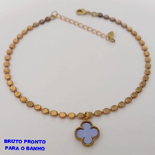 PULSEIRA NO BRUTO PRONTO PARA O BANHO(CX168) PULSEIRA COM PINGENTE DE TREVO(20CM+ EXTENSOR - PESO 4.6GR - BRU24990