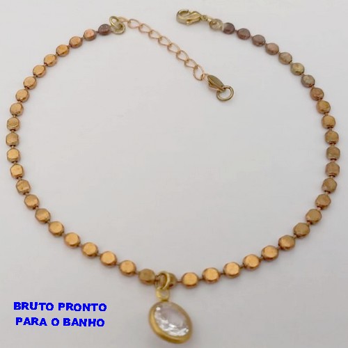 PULSEIRA NO BRUTO PRONTO PARA O BANHO(CX168) PULSEIRA COM PINGENTE PEDRA DE ZIRCONIA DE 10MM(20CM+ EXTENSOR - PESO 4.6GR - BRU24992