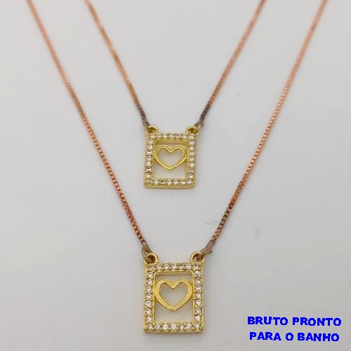 ESCAPULARIO NO BRUTO PRONTO PARA O BANHO(CX168) COM CORRENTE VENEZIANA E PINGENTE DE CORAÇÃO CRAVEJADO - PESO 3.4GR - BRU24993