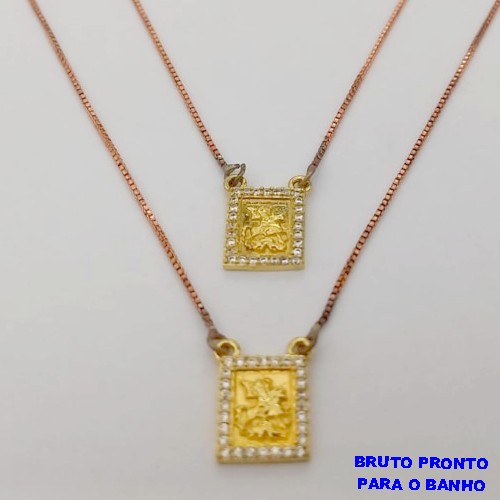 ESCAPULARIO NO BRUTO PRONTO PARA O BANHO(CX168) COM CORRENTE VENEZIANA E PINGENTE DE SÃO JORGE - PESO 3.4GR - BRU24994
