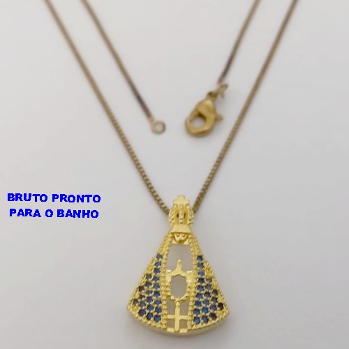 GARGANTILHA NO BRUTO PRONTO PARA O BANHO(CX168) COM CORRENTE VENEZIANA DE 35CM PINGENTE DE SNOSSA SENHORA APARECIDA 2CM - PESO 3.1GR - BRU2499