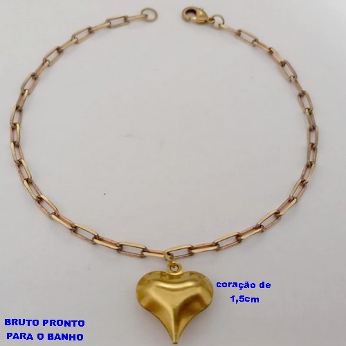 PULSEIRA NO BRUTO PRONTO PARA O BANHO(CX168)( LARGURA 2.9MM)(CX167)PULSEIRA com coração de 1,5cm COM FECHO LAGOSTA 100% LATÃO(KDL80) (TAMANHO 20CM)PESO 2.8GR - BRU24996