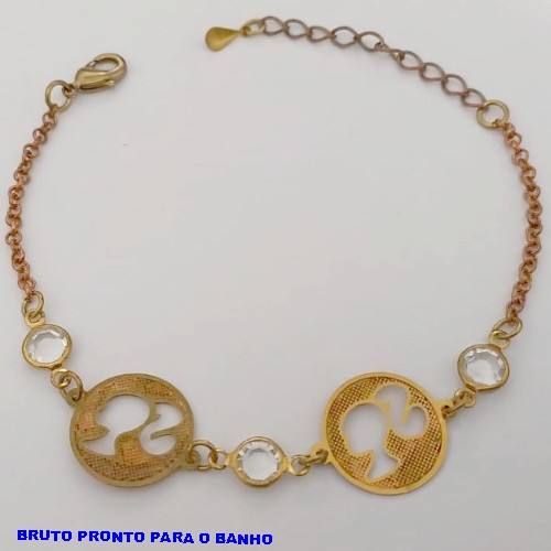 PULSEIRA NO BRUTO PRONTO PARA O BANHO(CX168)PULSEIRA COM DOIS CONECTOR DA BARBIE E CRISTAL (PESO 3.2GR - BRU25011