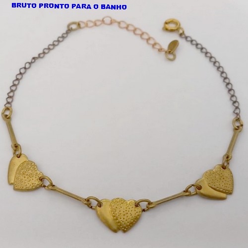 DUPLICADO - PULSEIRA NO BRUTO PRONTO PARA O BANHO(CX168)PULSEIRA COM TREIS CORAÇÃO DE 12MM(PESO 2.3GR) TAMANHO 18CM+EXTENSOR - BRU25012
