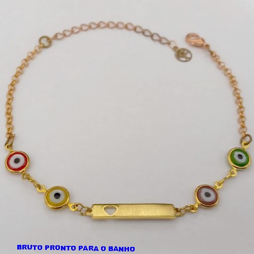 PULSEIRA NO BRUTO PRONTO PARA O BANHO(CX168)PULSEIRA COM CONECTOR DE CHAPINHA E OLHO GREGO (TAMANHO 18CM+EXTENSOR) - PESO 2.8GR - BRU25014