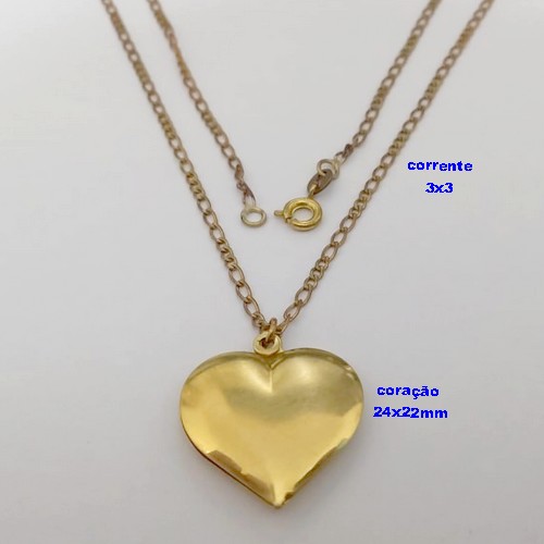 GARGANTILHA NO BRUTO PRONTO PARA O BANHO(CX168) GARGANTILHA COM CORRENTE 3X3 DE 45CM E PINGENTE DE CORAÇÃO 24X22MM - PESO 5.1GR - BRU25015