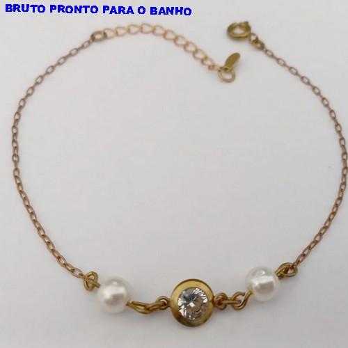 PULSEIRA NO BRUTO PRONTO PARA O BANHO(CX168)PULSEIRA COM CONECTOR DE ZIRCONIA DE 8MM E PEROLAS DE 6MM (TAMANHO 18CM+EXTENSOR) - PESO 1.6GR - BRU25017