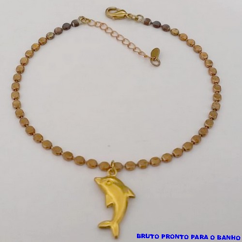 PULSEIRA NO BRUTO PRONTO PARA O BANHO(CX168)PULSEIRA SIMPLES E DELICADACOM PINGENTE DE GOLFINHO (TAMANHO 20CM+EXTENSOR) - PESO 4.9GR - BRU25020