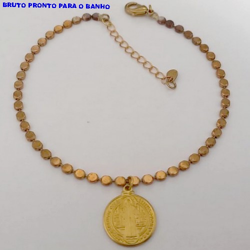 PULSEIRA NO BRUTO PRONTO PARA O BANHO(CX168)PULSEIRA SIMPLES E DELICADA COM PINGENTE DE SAO BENTO (TAMANHO 20CM+EXTENSOR) - PESO 4.9GR - BRU25021