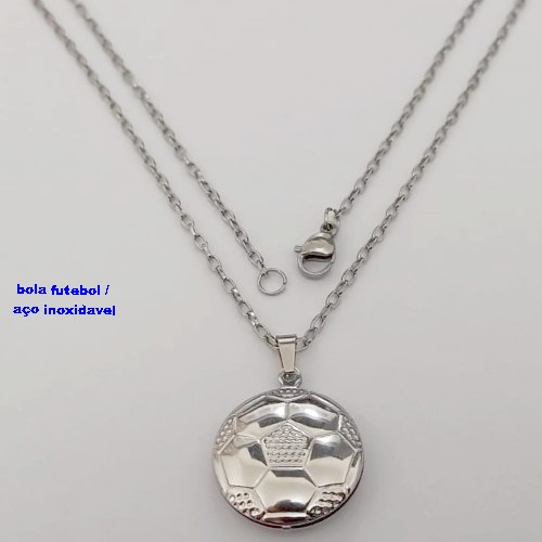 GARGANTILHA EM AÇO INOXIDAVEL(CX169) COM PINGENTE DE BOLA DE FUTEBOL DUPLA DE 2CM ( "BRASIL" ) CORRENTE DE 50CM COM FECHO LAGOSTA - AÇO3056