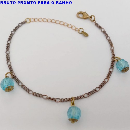 PULSEIRA NO BRUTO PRONTO PARA O BANHO(CX169)PULSEIRA DUPLA COM PINGENTE DE CRISTAL CORRENTE 3X1 / PESO 3.5GR / TAMANHO 18CM+EXTENSOR - BRU25035