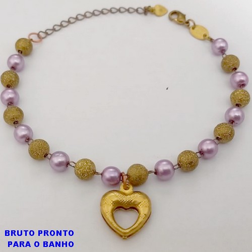PULSEIRA NO BRUTO PRONTO PARA O BANHO(CX169)COM CONTAS EM PEROLAS E LATÃO DIAMANTADA DE 4MM / PESO 4.5GR / TAMANHO 18CM+EXTENSOR - BRU25040