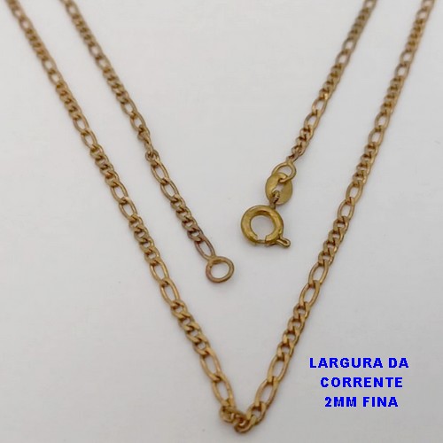 CORRENTE NO BRUTO PRONTO PARA O BANHO(CX169)CORRENTE QUATRO POR DOIS DE 2MM / PESO 3,2GR / TAMANHO 45CM+EXTENSOR - BRU25046