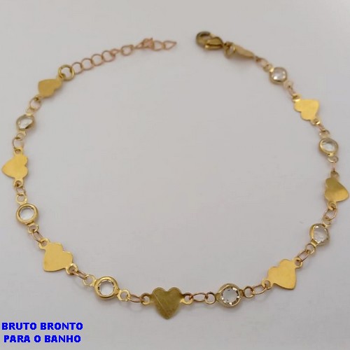 PULSEIRA NO BRUTO PRONTO PARA O BANHO(CX169)PULSEIRA TODA EM CORAÇÃO E CRISTAL (TAMANHO 18CM+EXTENSOR )COM FECHO LAGOSTA - PESO 1.9GR - BRU25075