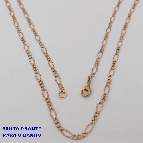 CORRENTE NO BRUTO PRONTO PARA O BANHO(CX170)(3164L)PULSEIRA TREIS POR UM LARGURA 3.MM " (TAMANHO 50CM )" COM FECHO LAGOSTA - PESO 3.9GR - BRU25097