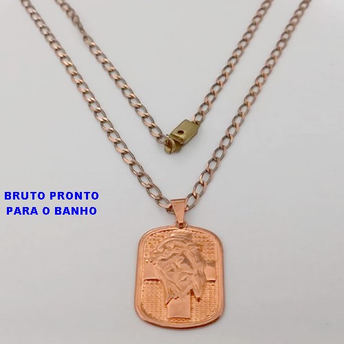 GARGANTILA NO BRUTO PRONTO PARA O BANHO(CX170) COM CORRENTE MASCULINA(LARGURA 3.3MM) DE 60CM COM FECHO GAVETA COM TRAVA(PINGENTE DE CRISTO DE 2,5X2CM - PESO TOTAL 9.7GR - BRU25100