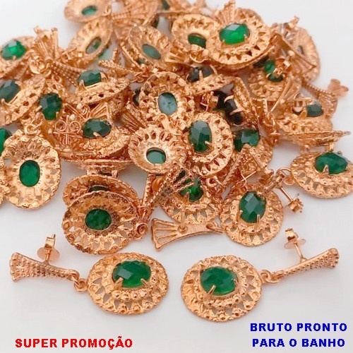 BRINCO NO BRUTO PRONTO PARA O BANHO (CX170)(BAIXA FUSÃO) BRINCO REDONDO DE 2CM COM PEDRA VERDE (PESO TOTAL 3.9GR) BRU25102