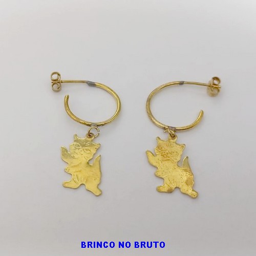 BRINCO NO BRUTO PRONTO PARA O BANHO (CX170)BRINCO DE ARGOLA 1,5CM + PINGENTE DE GATO) (PESO TOTAL 1.7GR) BRU25110