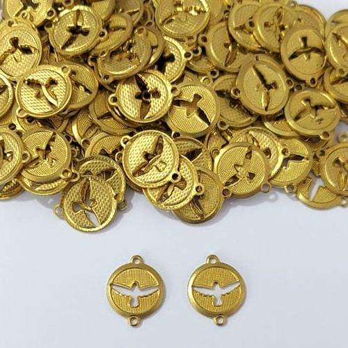 ACESSÓRIO NO BRUTO PRONTO PARA O BANHO - (1988) ACESSÓRIO REDONDO ESPÍRITO SANTO VAZADO COM DUAS ARGOLINHAS 12MM - PESO TOTAL 0,8GR - COMPOSIÇÃO: 100% LATÃO - BRU0003823