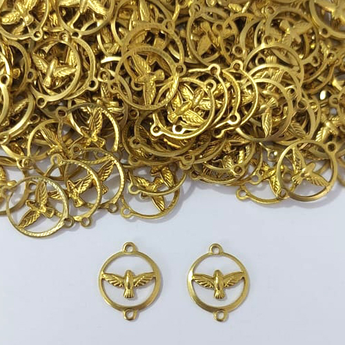 ACESSÓRIO NO BRUTO PRONTO PARA O BANHO - (1991) ACESSÓRIO REDONDO VAZADO ESPÍRITO SANTO COM DUAS ARGOLINHAS 12MM - PESO TOTAL 0,4GR - COMPOSIÇÃO: 100% LATÃO - BRU0003825