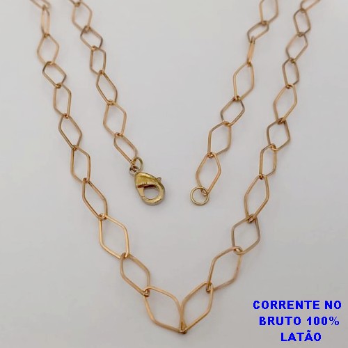 CORRENTE NO BRUTO PRONTO PARA O BANHO(100% LATÃO)CORRENTE DE " 60CM " COM FECHO LAGOSTA - LARGURA 6,5MM / PESO 5.5GR - BRU25113