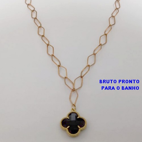 SHOCKER NO BRUTO PRONTO PARA O BANHO(100% LATÃO)CORRENTE DE 40+EXTESNOR TREVO EM VIDRO - COM FECHO LAGOSTA - LARGURA 6,5MM / PESO 5.8GR - BRU25117