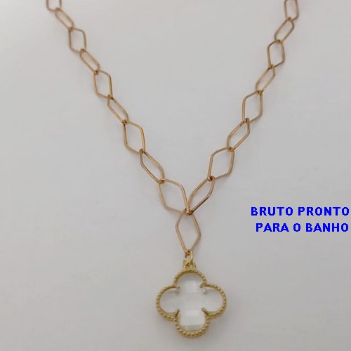 SHOCKER NO BRUTO PRONTO PARA O BANHO(100% LATÃO)CORRENTE DE 40+EXTESNOR TREVO EM VIDRO - COM FECHO LAGOSTA - LARGURA 6,5MM / PESO 5.8GR - BRU25118