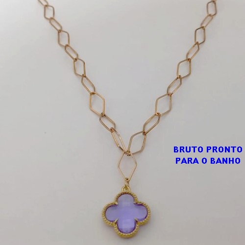 SHOCKER NO BRUTO PRONTO PARA O BANHO(100% LATÃO)CORRENTE DE 40+EXTESNOR TREVO EM VIDRO - COM FECHO LAGOSTA - LARGURA 6,5MM / PESO 5.8GR - BRU25119