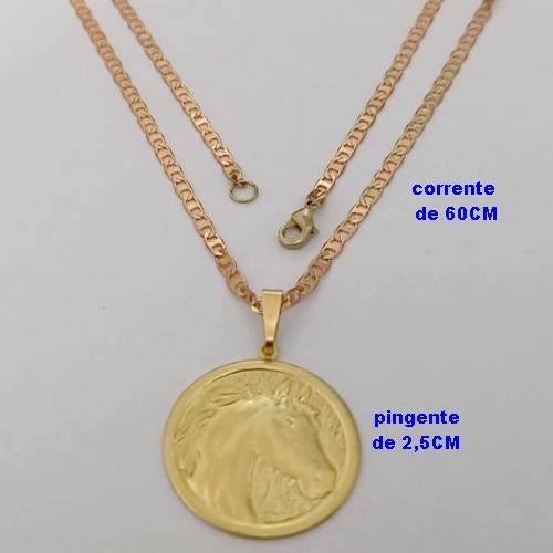 GARGANTILHA NO BRUTO PRONTO PARA O BANHO(100% LATÃO)(COL180-1)CORRENTE DE "60CM" - COM FECHO LAGOSTA(3.2692A1)CAVALO DE 2,5CM - CORRENTE LARGURA 2.8MM / PESO 6.9GR - BRU25129